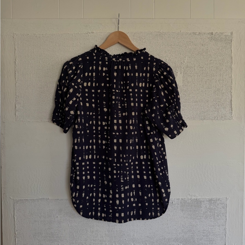 Apiece Apart Dark Blue and Cream Patterned Blouse - Picture 10 of 10